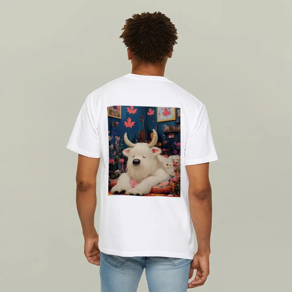 White Goat Sleeping Floral Room Maple Leaves – T-Shirts