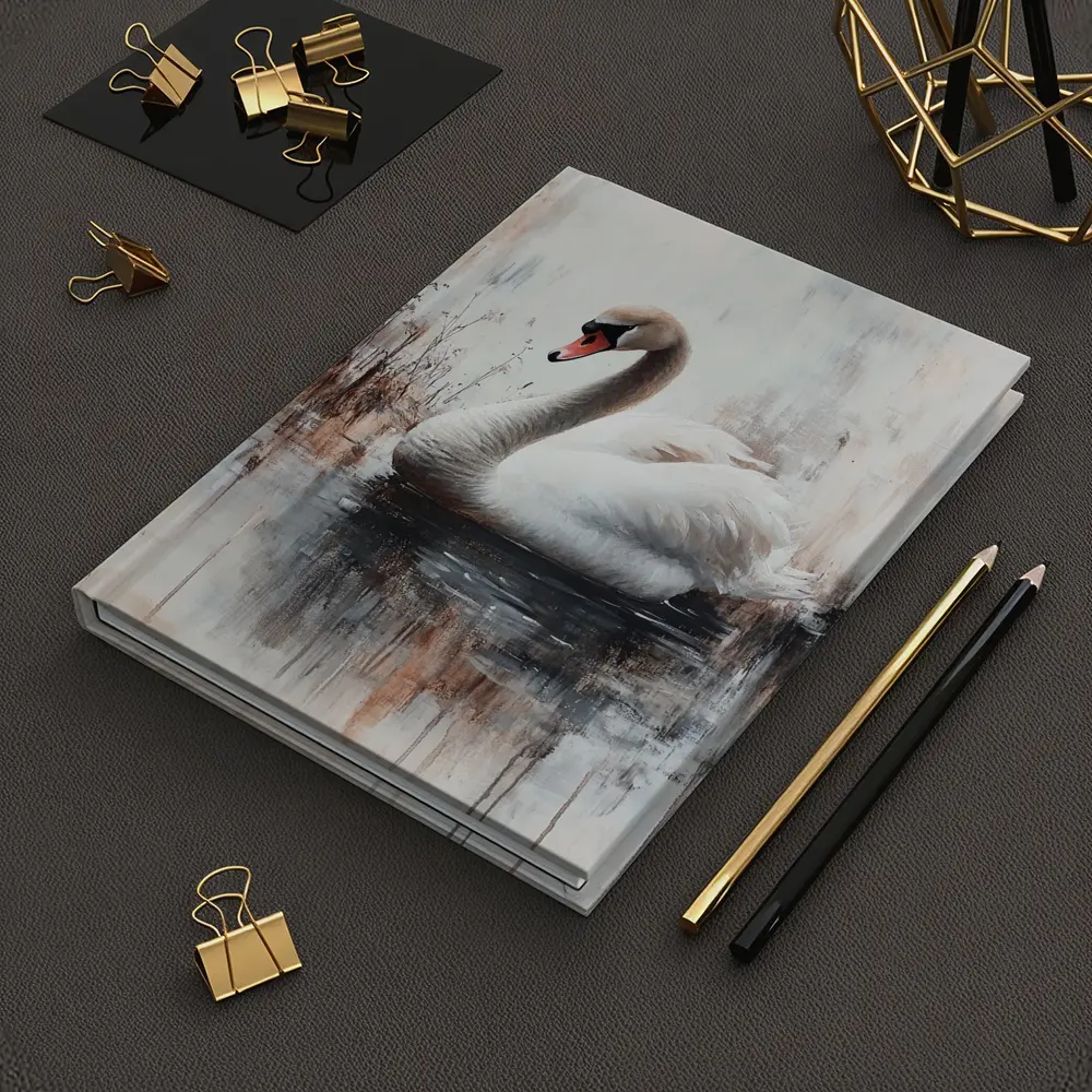 White Swan Floating on Misty Water Painting – Notebooks