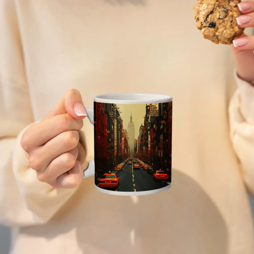 New York City Street Yellow Taxis Empire State – Mugs