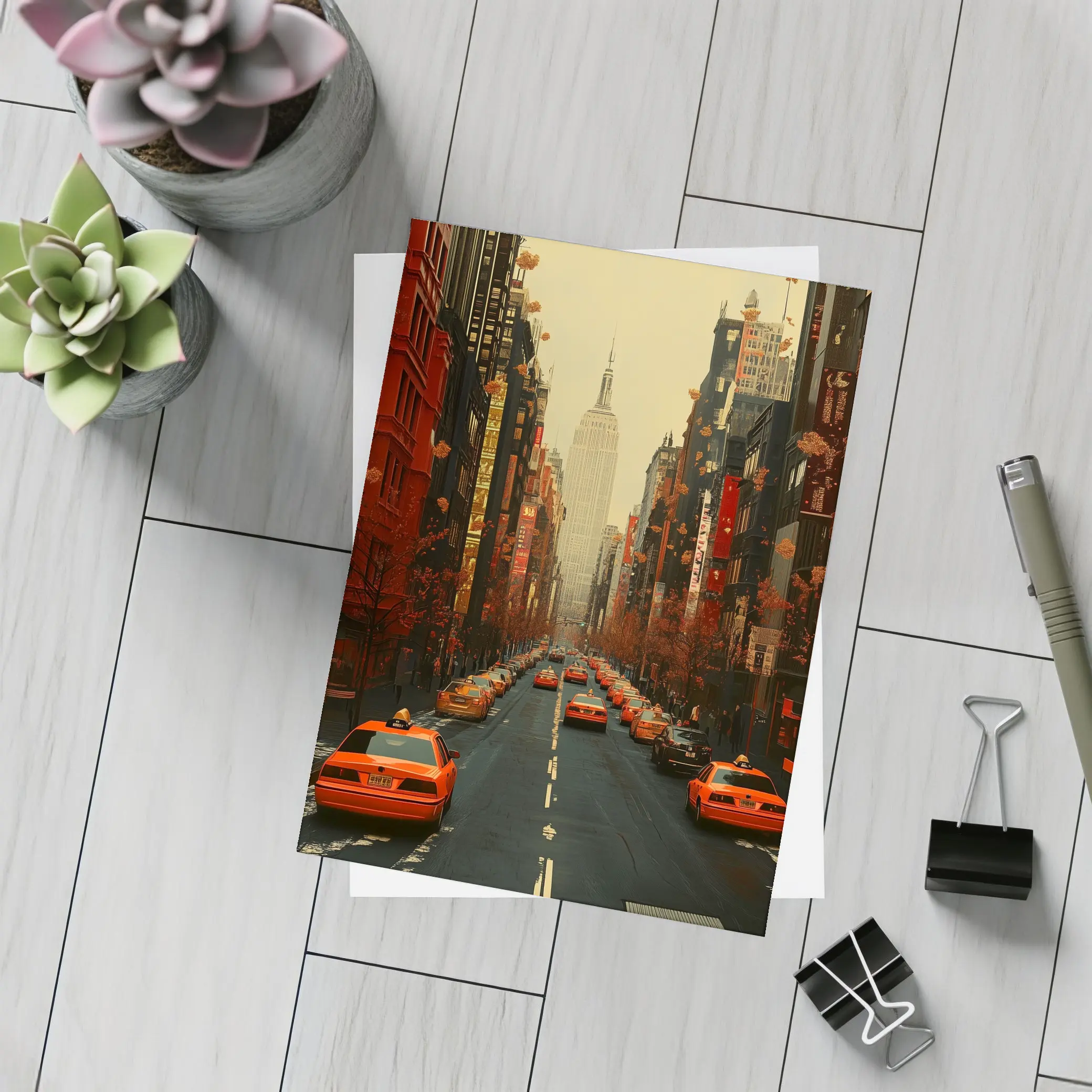 New York City Street Yellow Taxis Empire State – Postcards