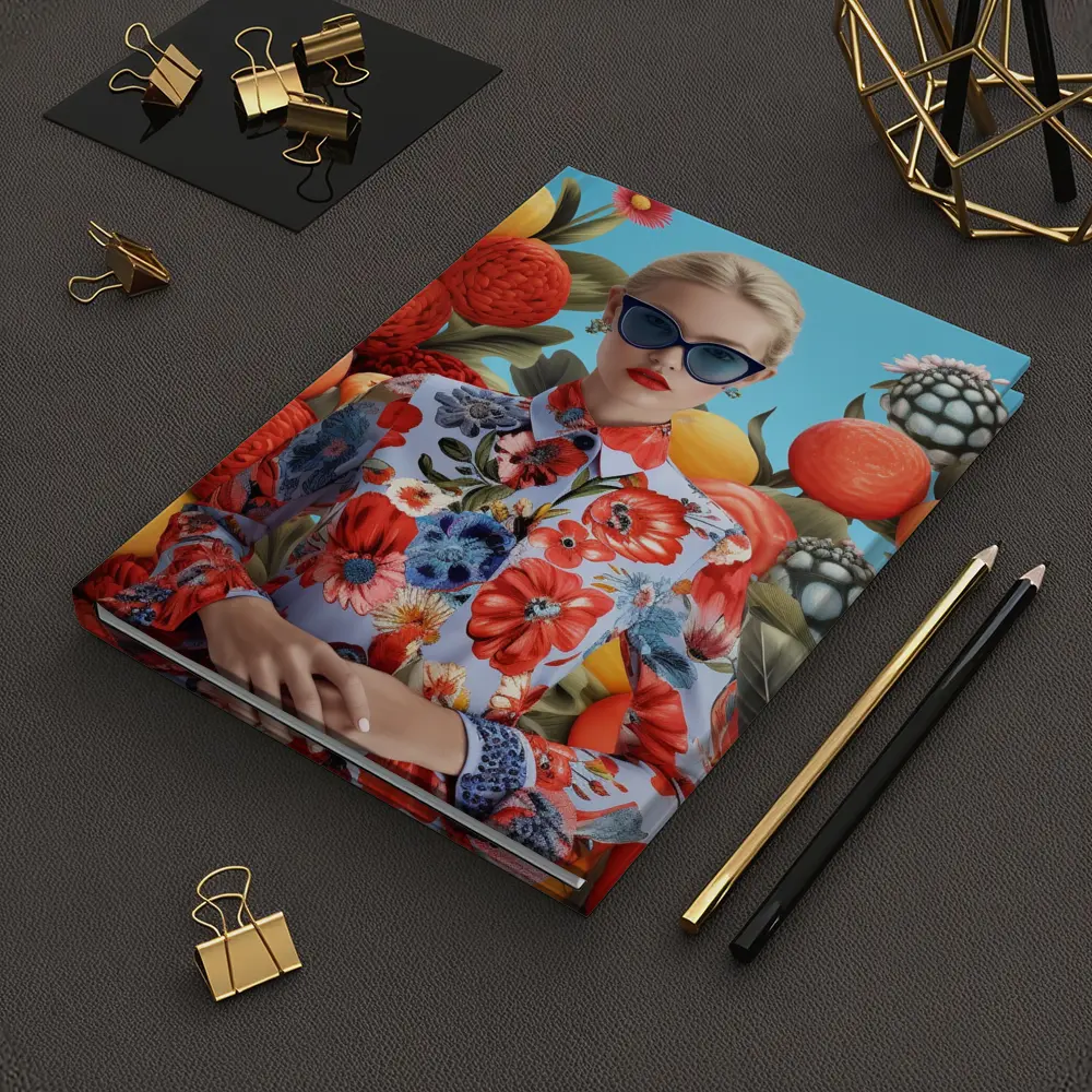 Fashion Woman Floral Dress Fruits Background – Notebooks