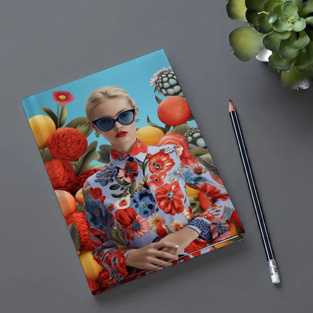 Fashion Woman Floral Dress Fruits Background – Notebooks
