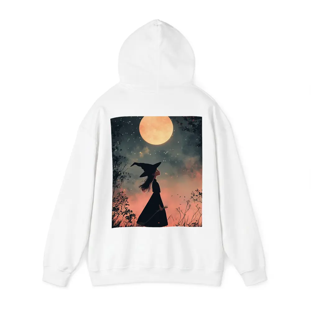 Witch Girl Silhouette Under Full Moon Night – Hoodies
