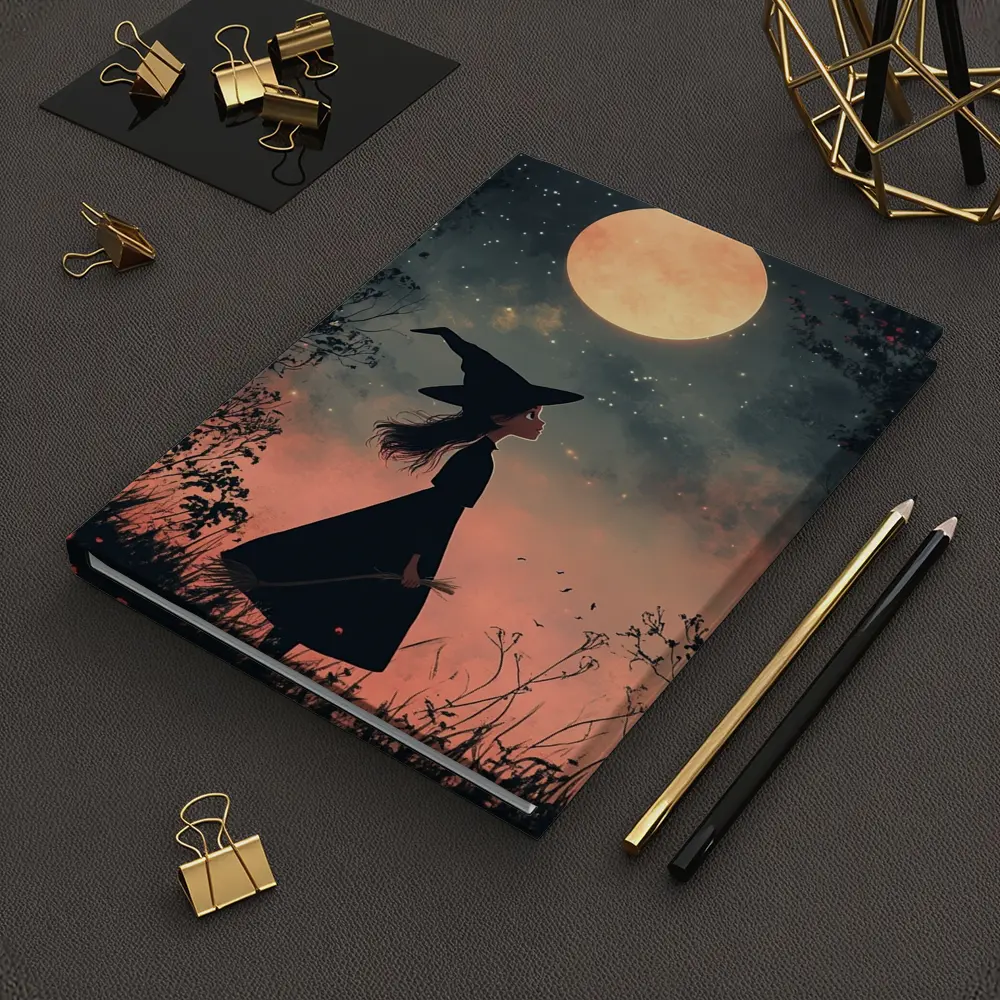 Witch Girl Silhouette Under Full Moon Night – Notebooks