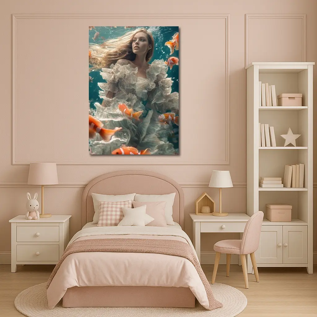 Woman Underwater White Dress Clownfish – Wall Art