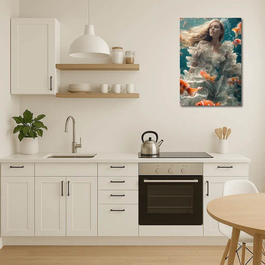 Woman Underwater White Dress Clownfish – Wall Art