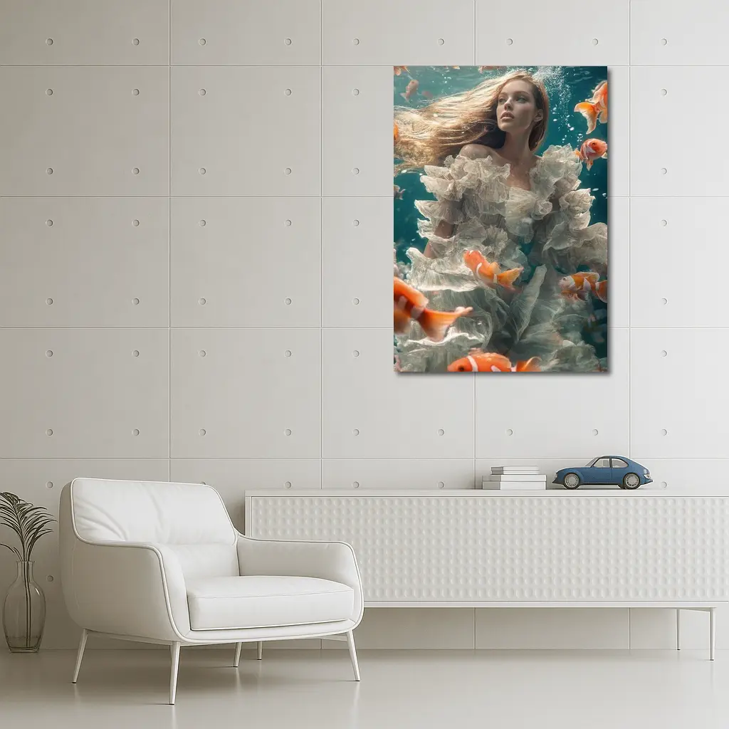 Woman Underwater White Dress Clownfish – Wall Art