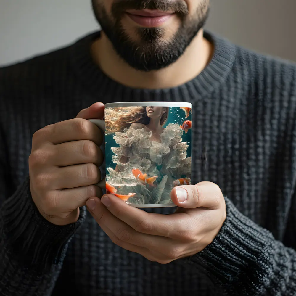 Woman Underwater White Dress Clownfish – Mugs