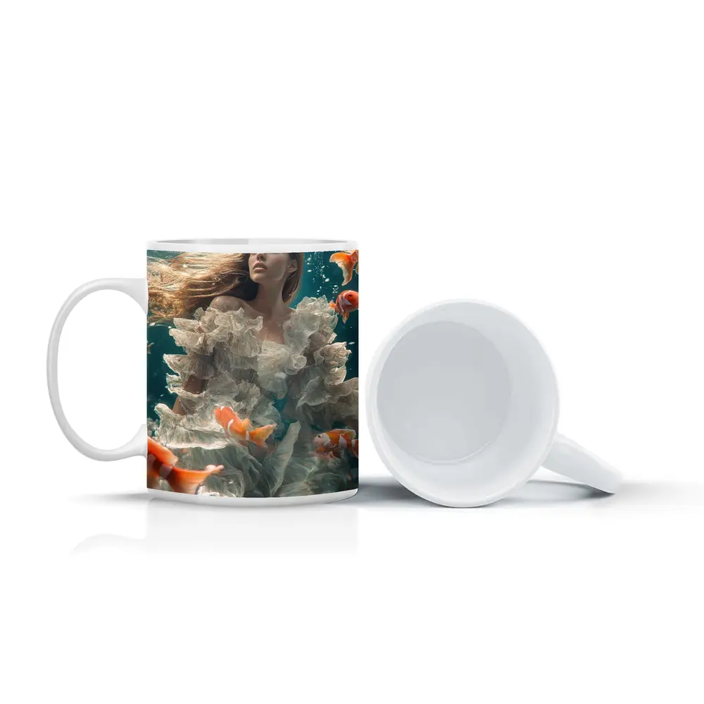 Woman Underwater White Dress Clownfish – Mugs