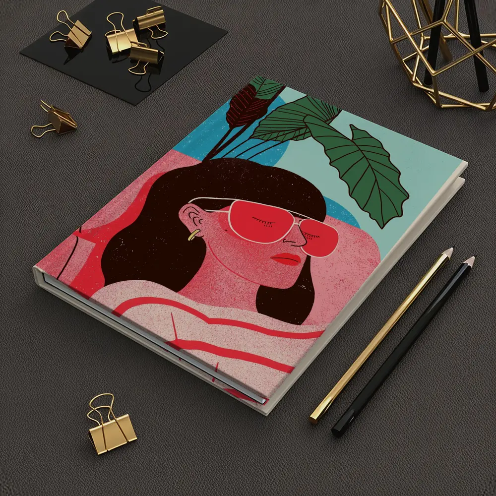 Relaxed Woman Sunglasses Tropical Plant Illustration – Notebooks