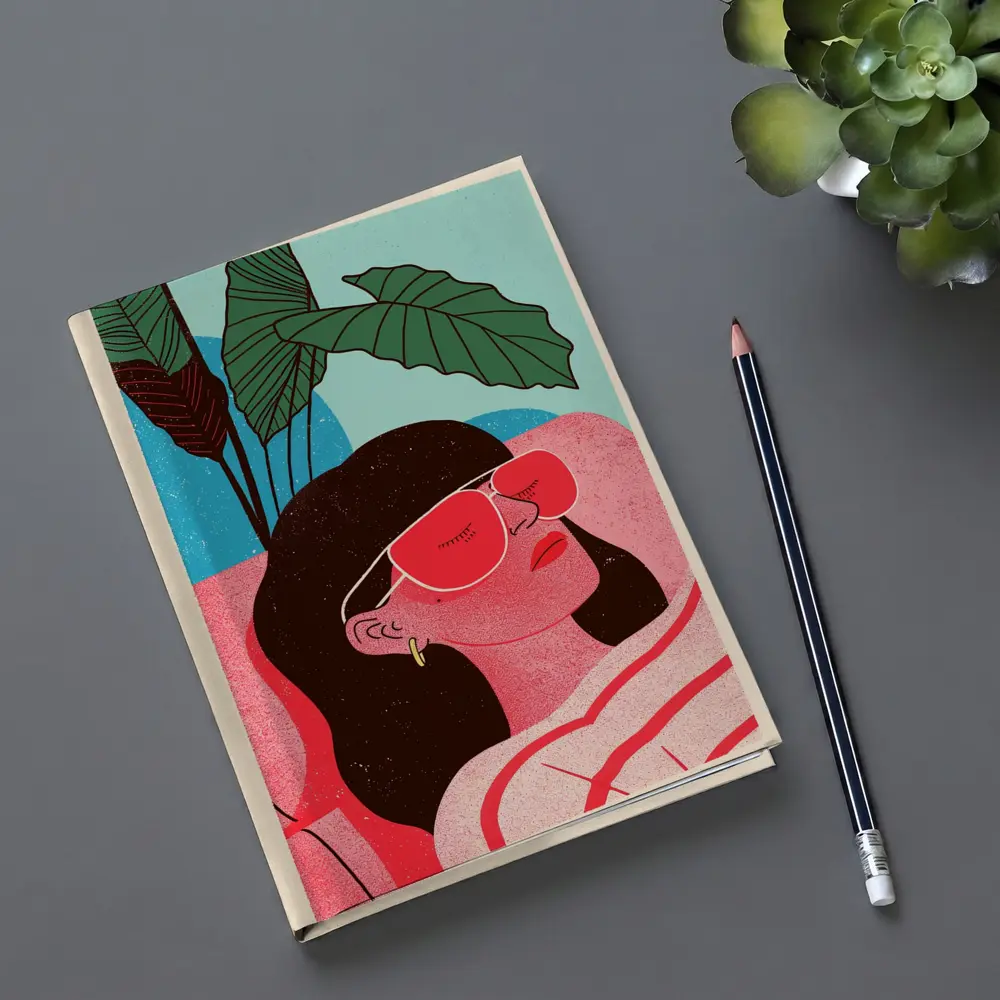 Relaxed Woman Sunglasses Tropical Plant Illustration – Notebooks