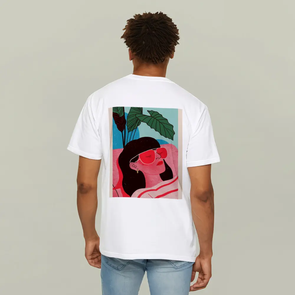 Relaxed Woman Sunglasses Tropical Plant Illustration – T-Shirts