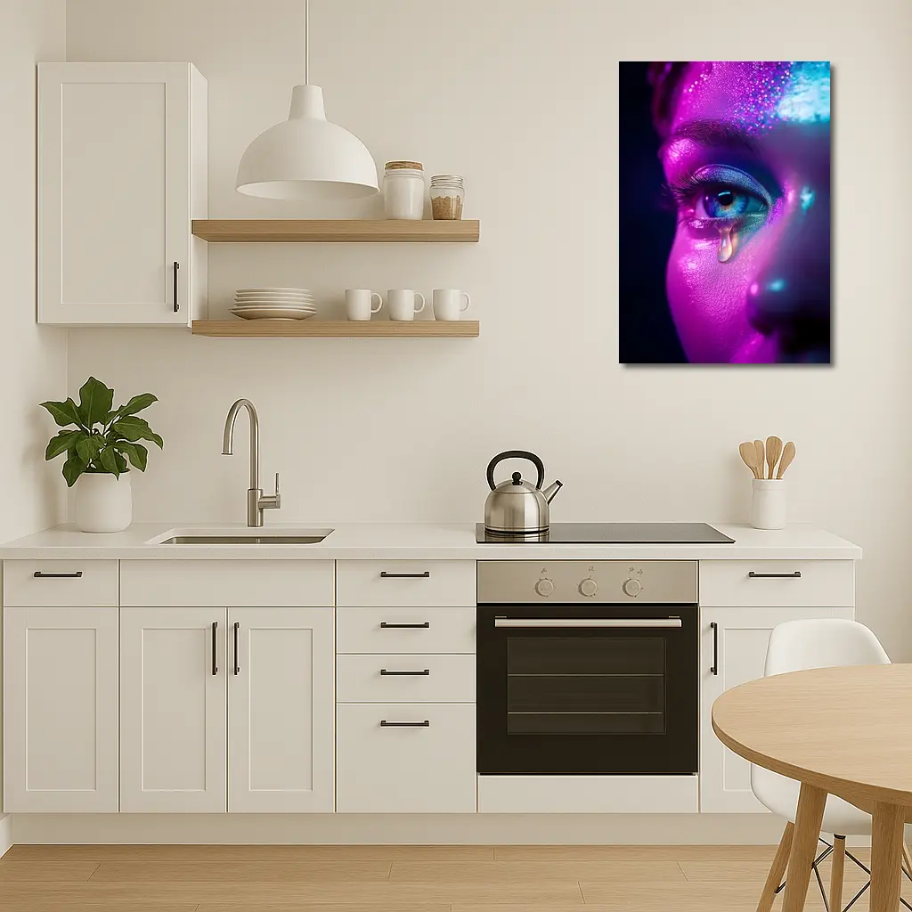 Neon Glitter Eye Tear Dark Background – Wall Art