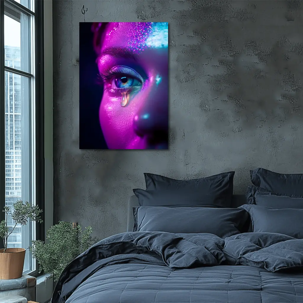 Neon Glitter Eye Tear Dark Background – Wall Art