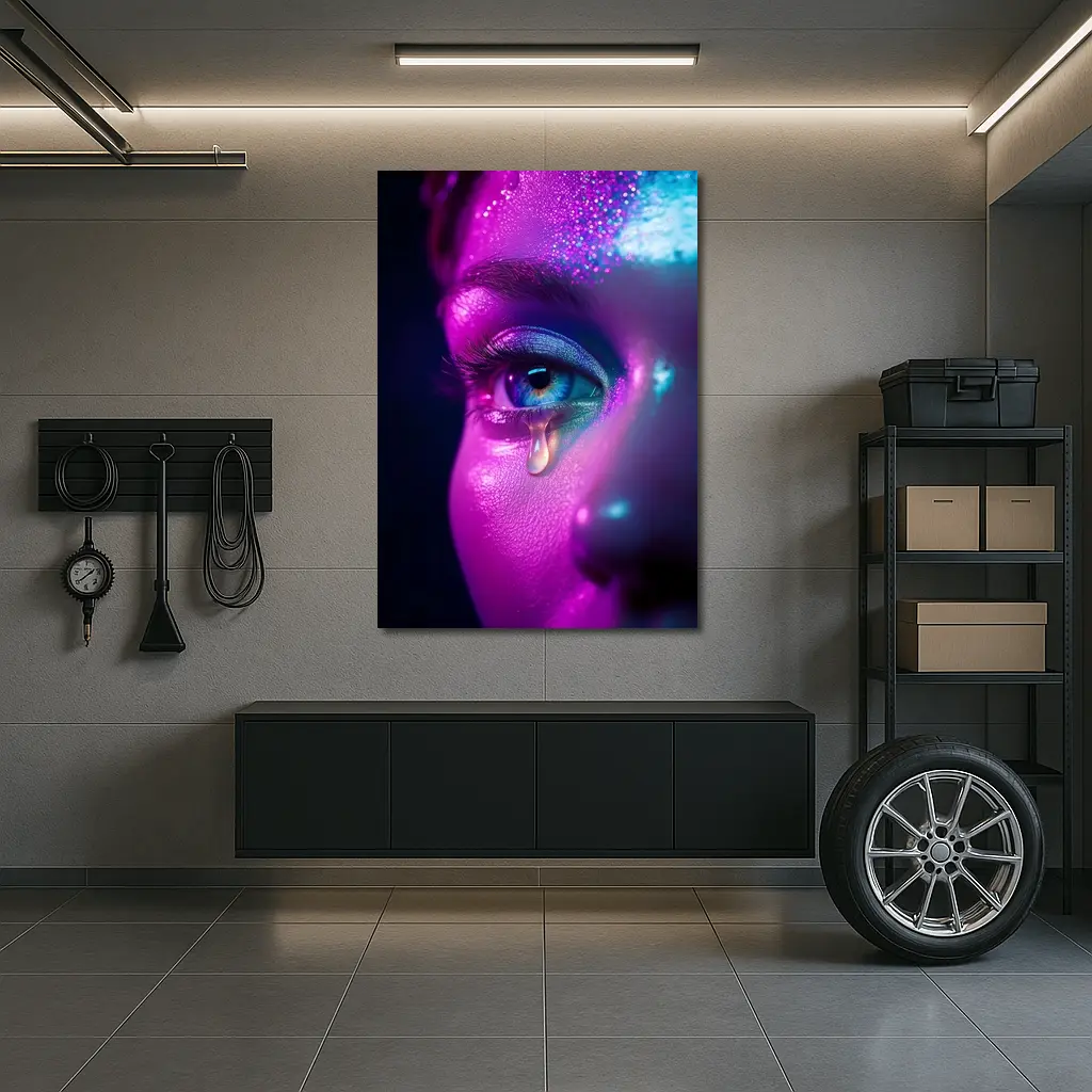 Neon Glitter Eye Tear Dark Background – Wall Art