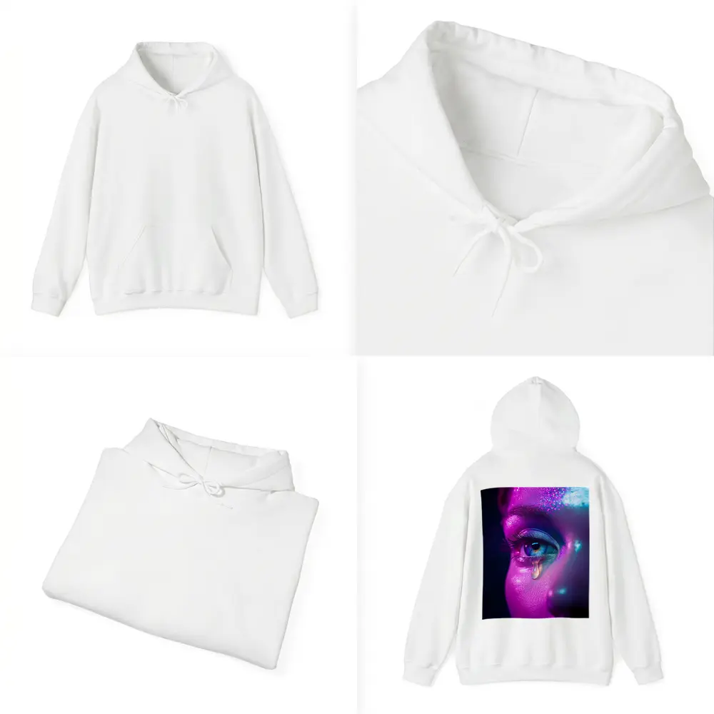 Neon Glitter Eye Tear Dark Background – Hoodies