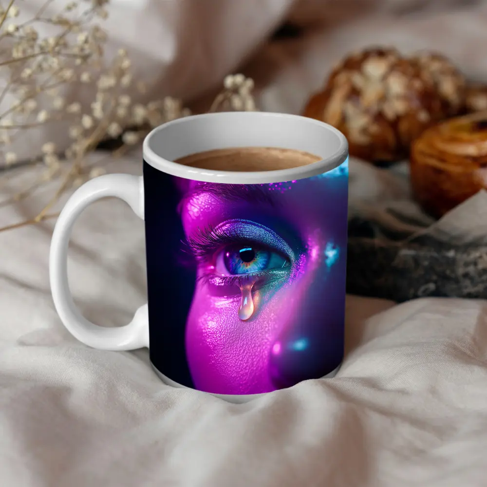 Neon Glitter Eye Tear Dark Background – Mugs