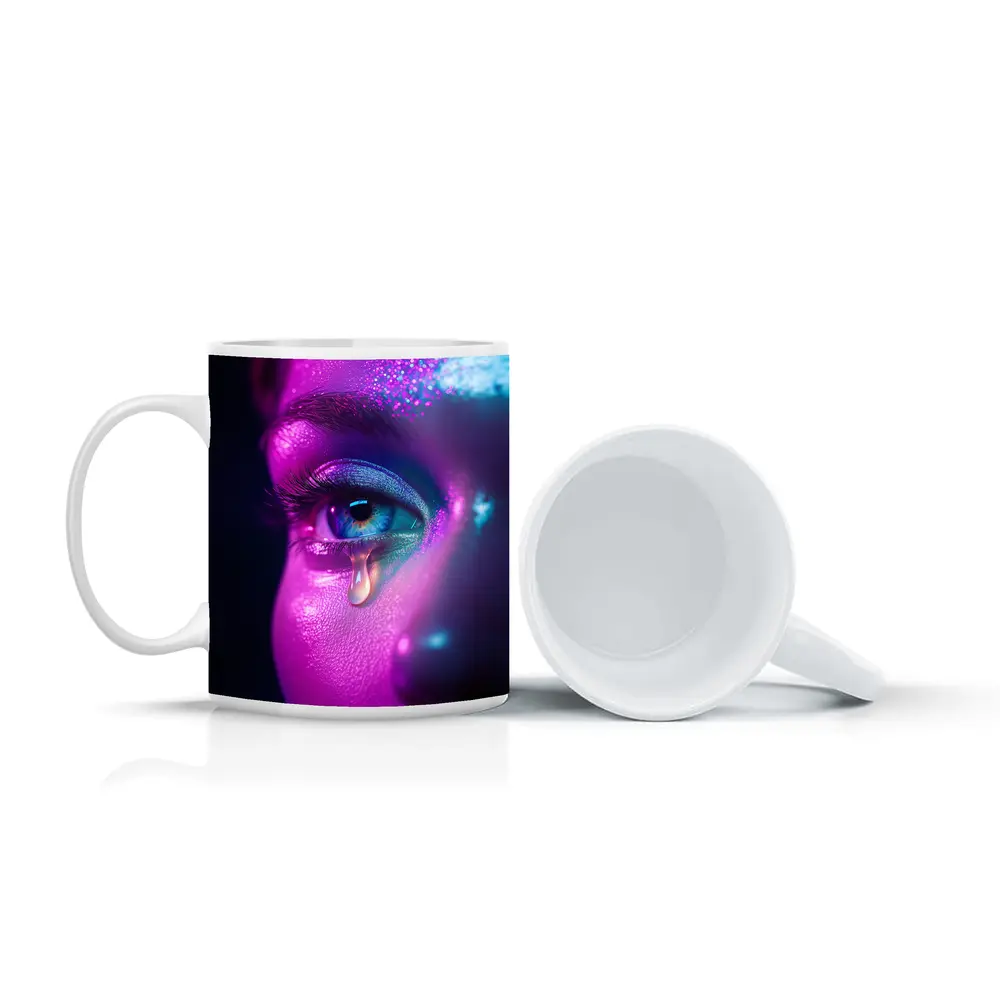 Neon Glitter Eye Tear Dark Background – Mugs