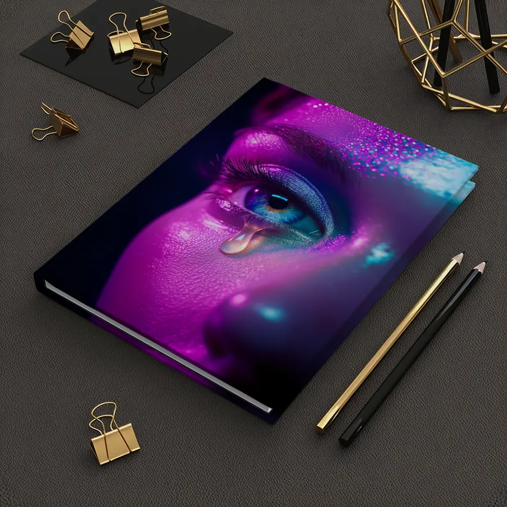 Neon Glitter Eye Tear Dark Background – Notebooks