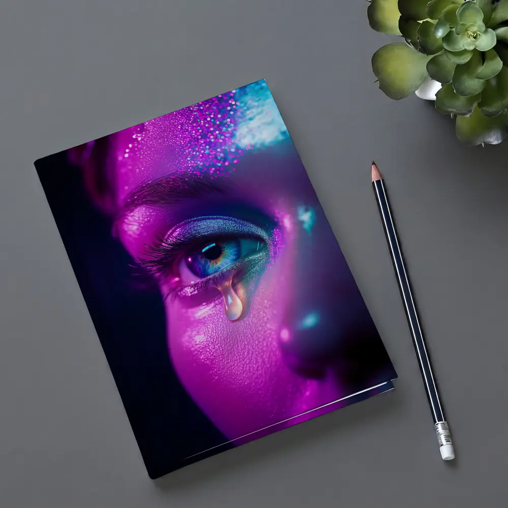 Neon Glitter Eye Tear Dark Background – Notebooks