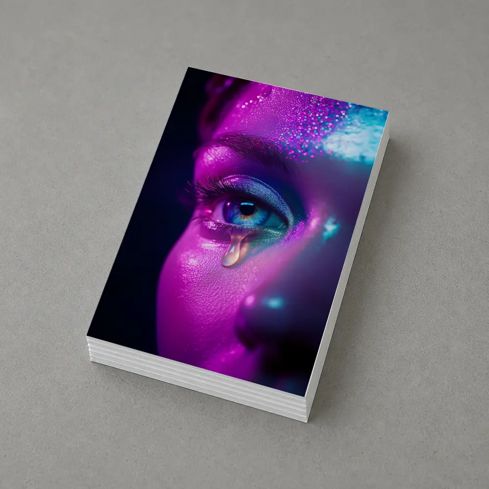 Neon Glitter Eye Tear Dark Background – Postcards