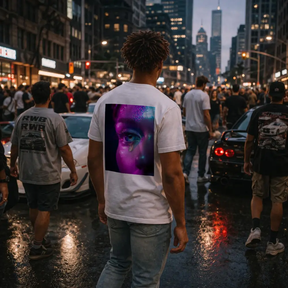 Neon Glitter Eye Tear Dark Background – T-Shirts