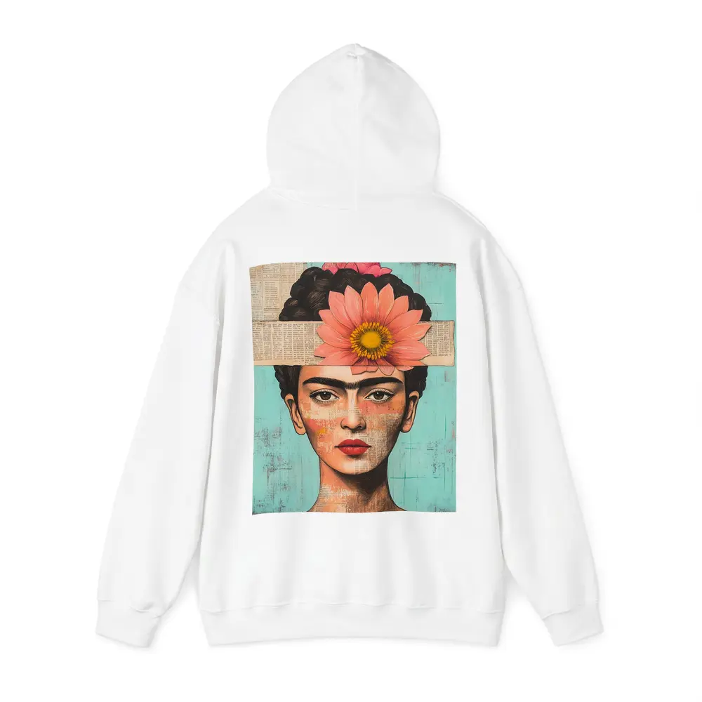 Frida Inspired Woman Collage Teal Background – Hoodies