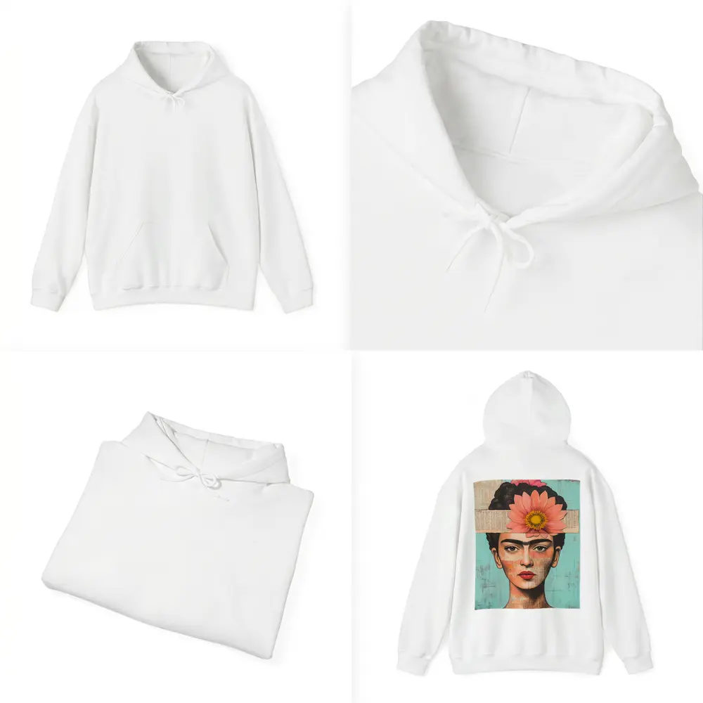Frida Inspired Woman Collage Teal Background – Hoodies