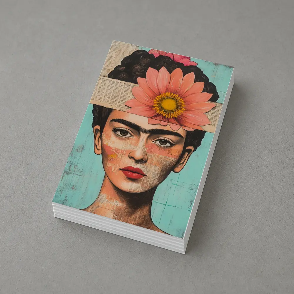 Frida Inspired Woman Collage Teal Background – Postcards