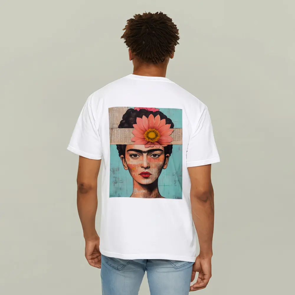 Frida Inspired Woman Collage Teal Background – T-Shirts