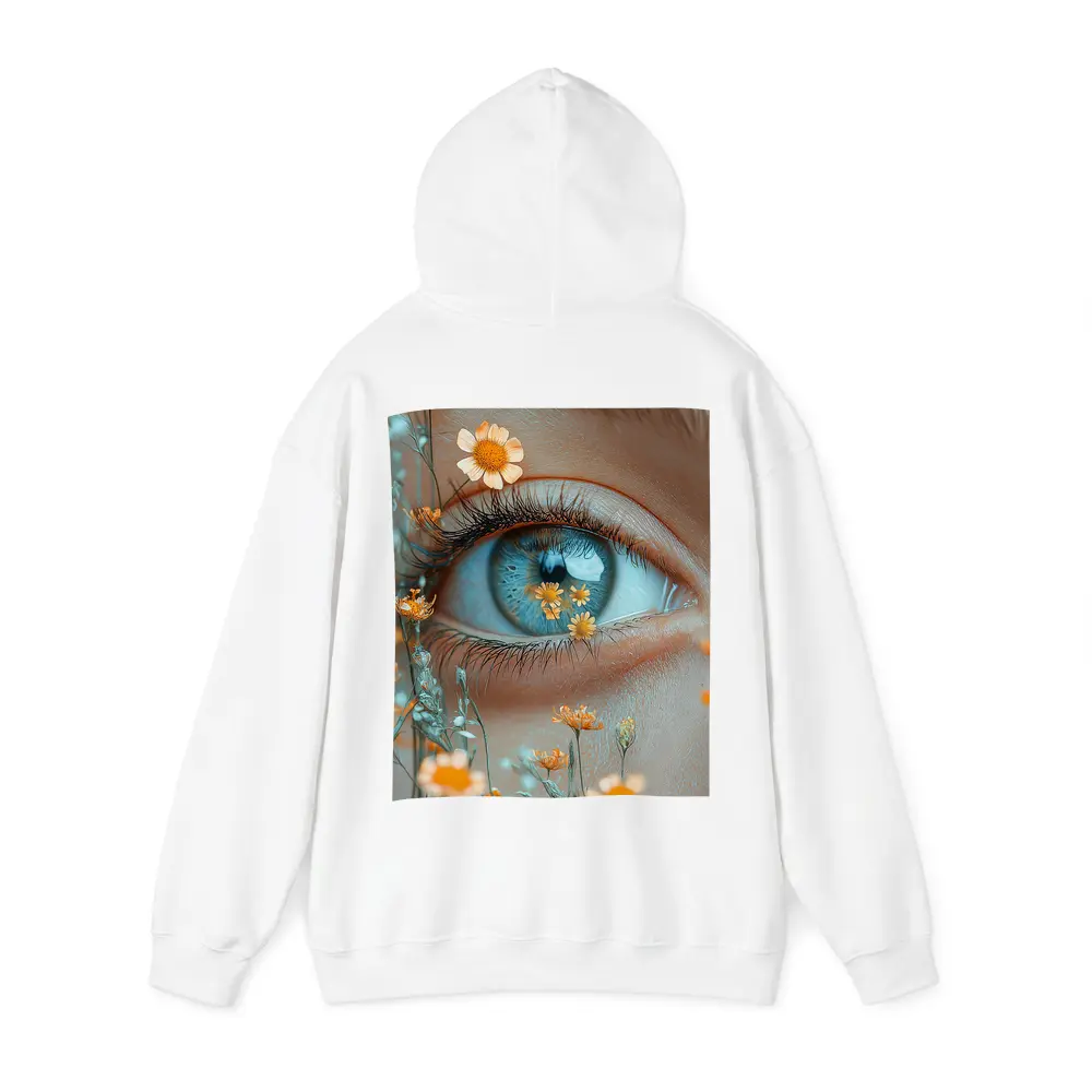 Blue Eye Close Up With Orange Wildflowers – Hoodies