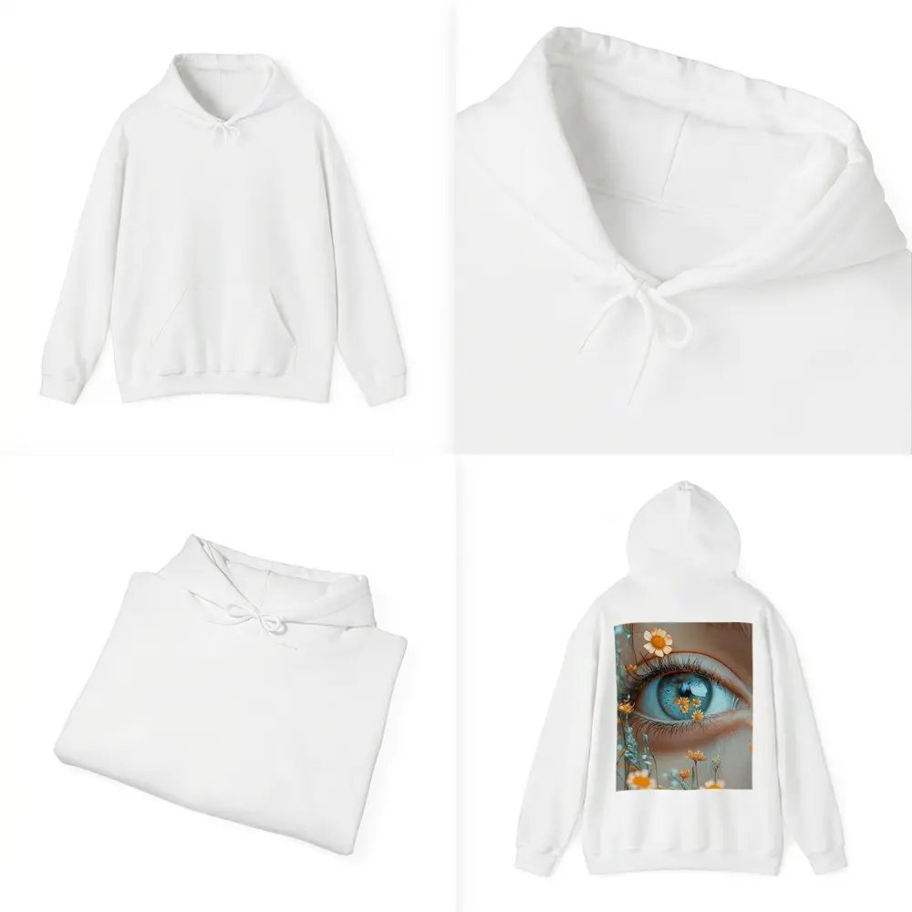 Blue Eye Close Up With Orange Wildflowers – Hoodies
