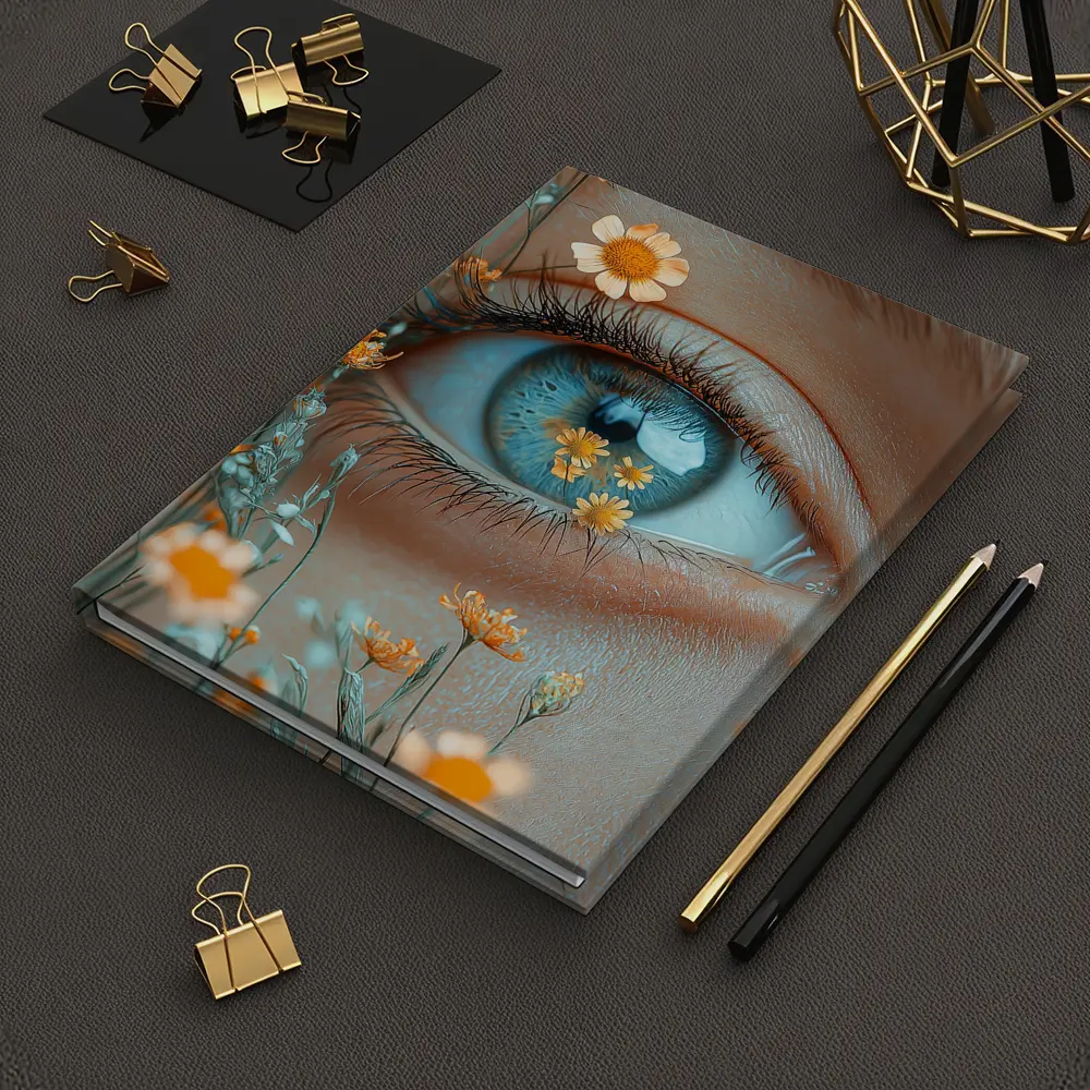 Blue Eye Close Up With Orange Wildflowers – Notebooks