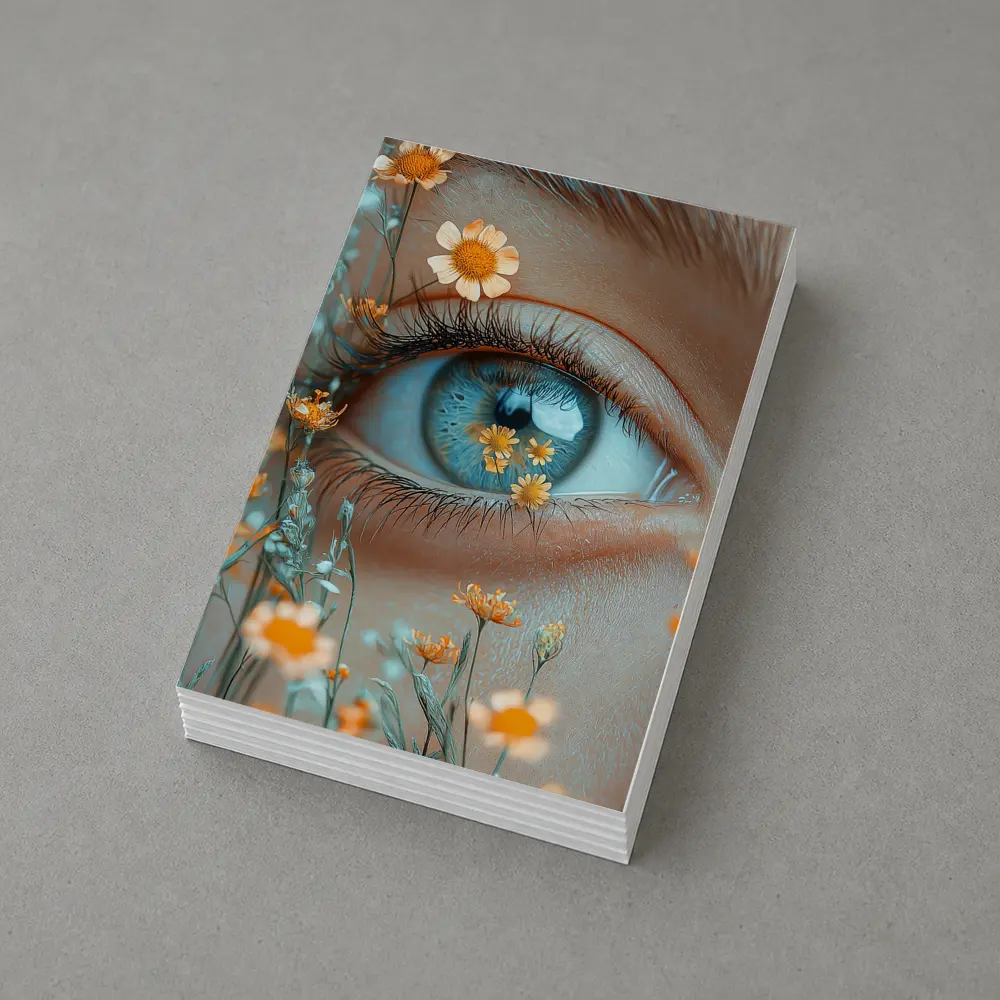 Blue Eye Close Up With Orange Wildflowers – Postcards