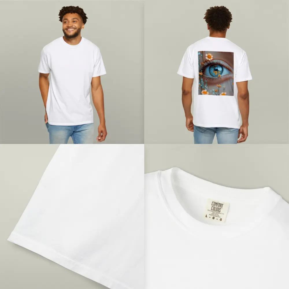 Blue Eye Close Up With Orange Wildflowers – T-Shirts
