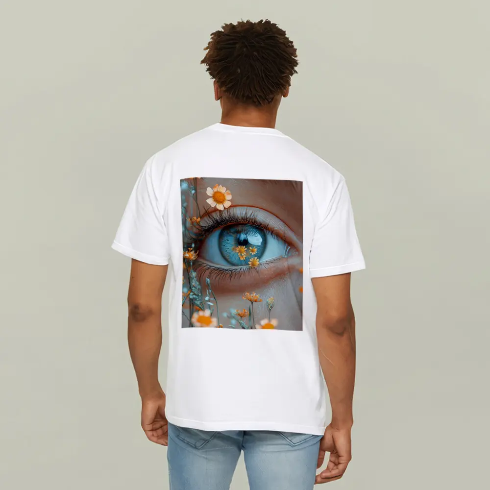 Blue Eye Close Up With Orange Wildflowers – T-Shirts