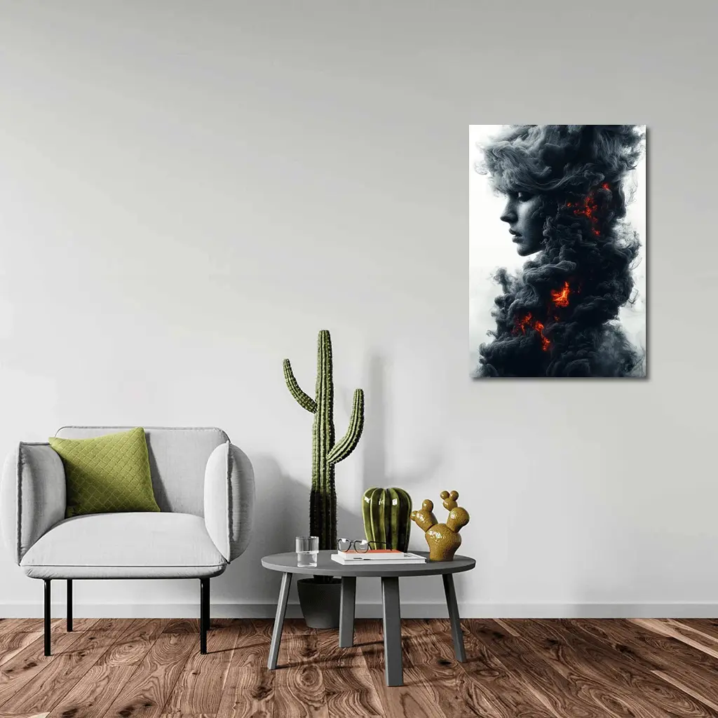 Woman Face Dark Smoke Fire Abstract Art – Wall Art