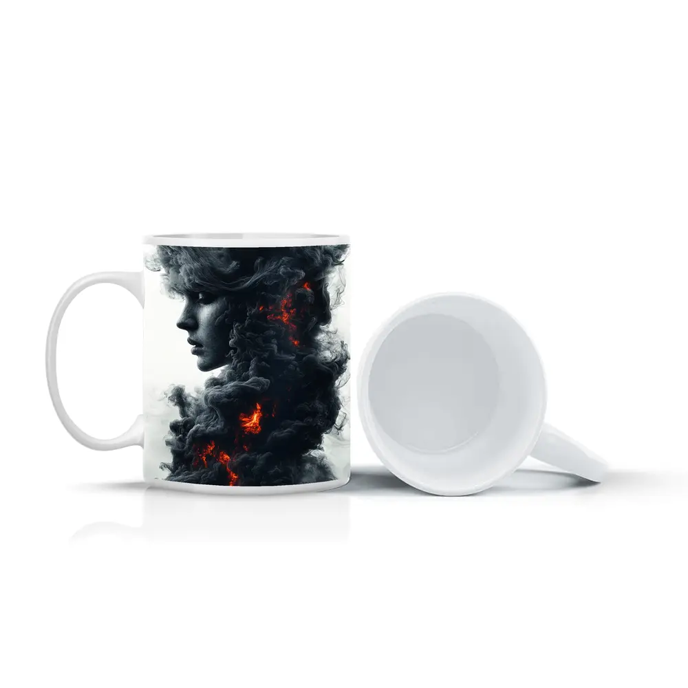 Woman Face Dark Smoke Fire Abstract Art – Mugs