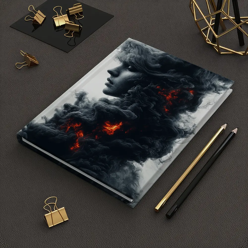 Woman Face Dark Smoke Fire Abstract Art – Notebooks