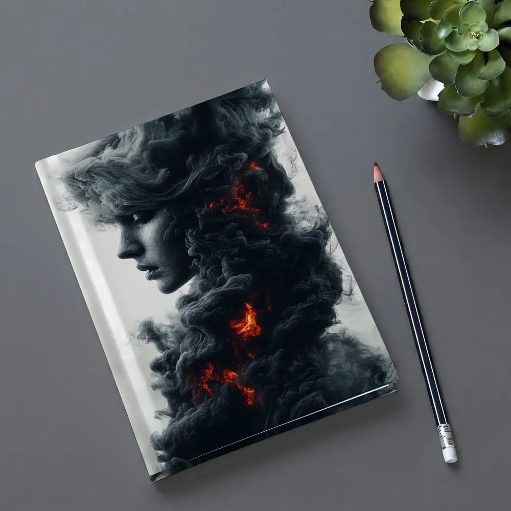 Woman Face Dark Smoke Fire Abstract Art – Notebooks