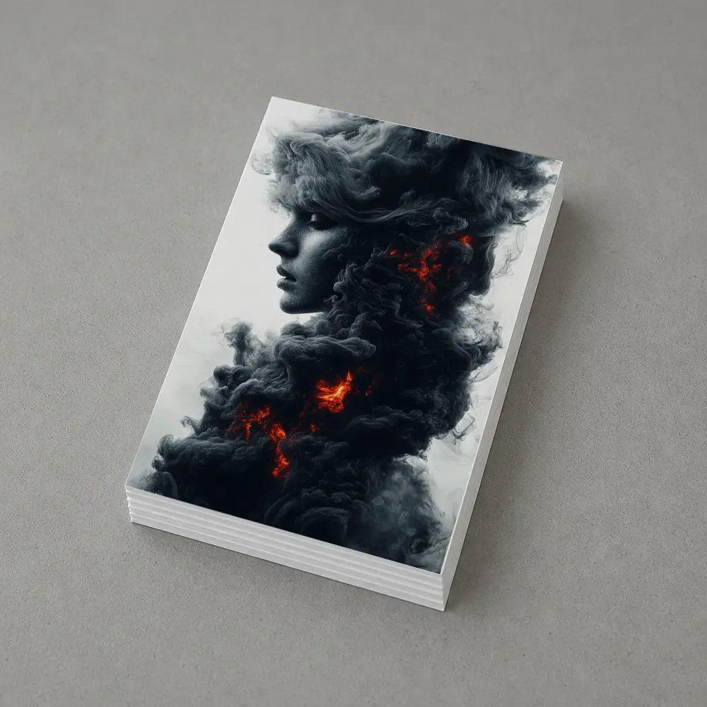 Woman Face Dark Smoke Fire Abstract Art – Postcards