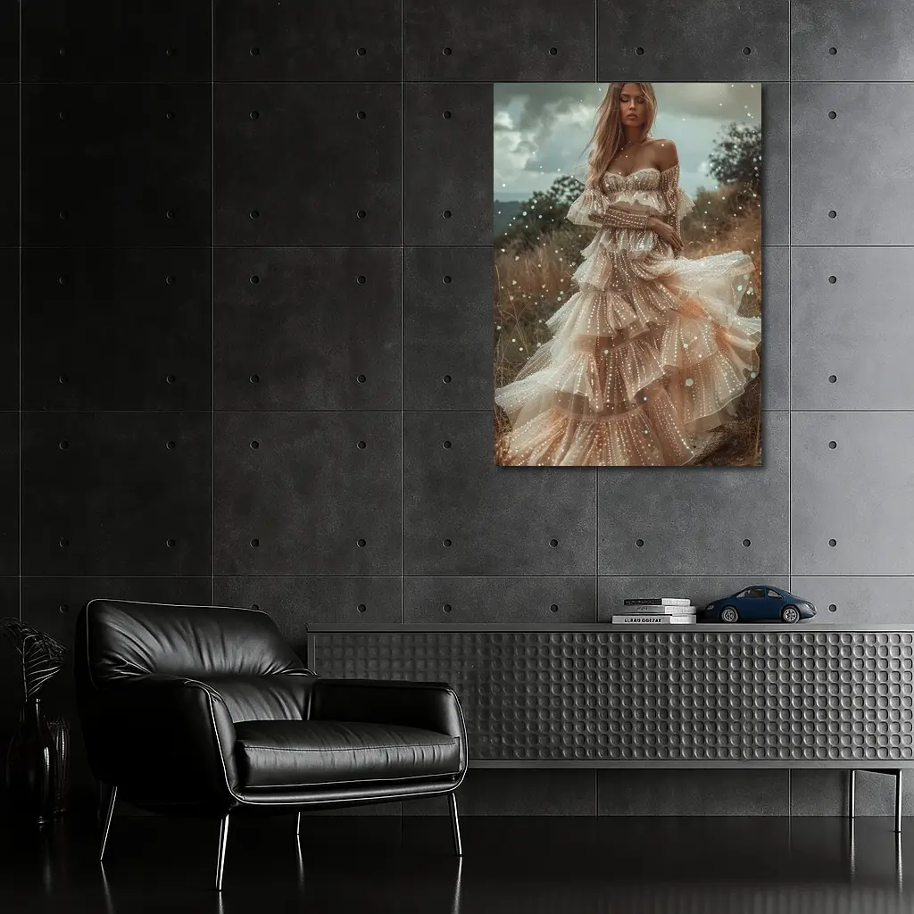 Boho Woman Tiered Tulle Dress Outdoor – Wall Art
