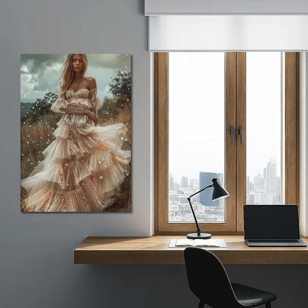 Boho Woman Tiered Tulle Dress Outdoor – Wall Art