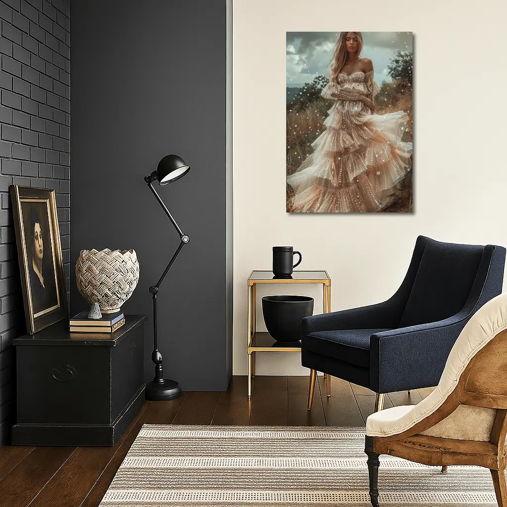 Boho Woman Tiered Tulle Dress Outdoor – Wall Art