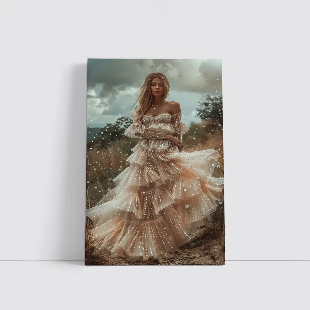 Boho Woman Tiered Tulle Dress Outdoor – Wall Art
