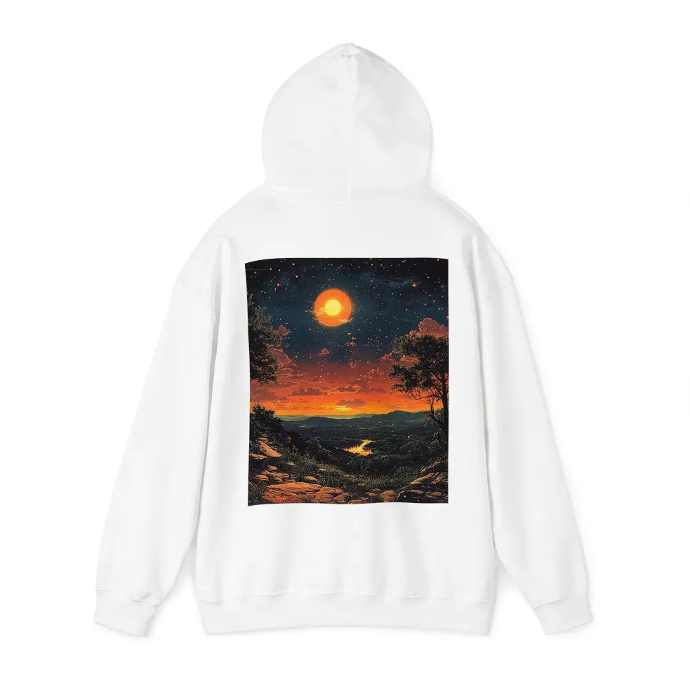 Retro Orange Moon Sunset Valley Landscape Art – Hoodies