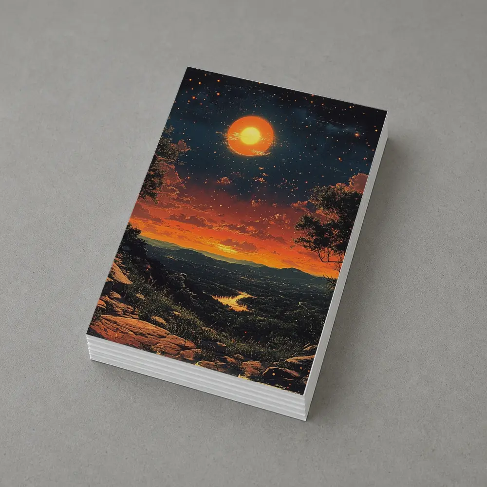 Retro Orange Moon Sunset Valley Landscape Art – Postcards