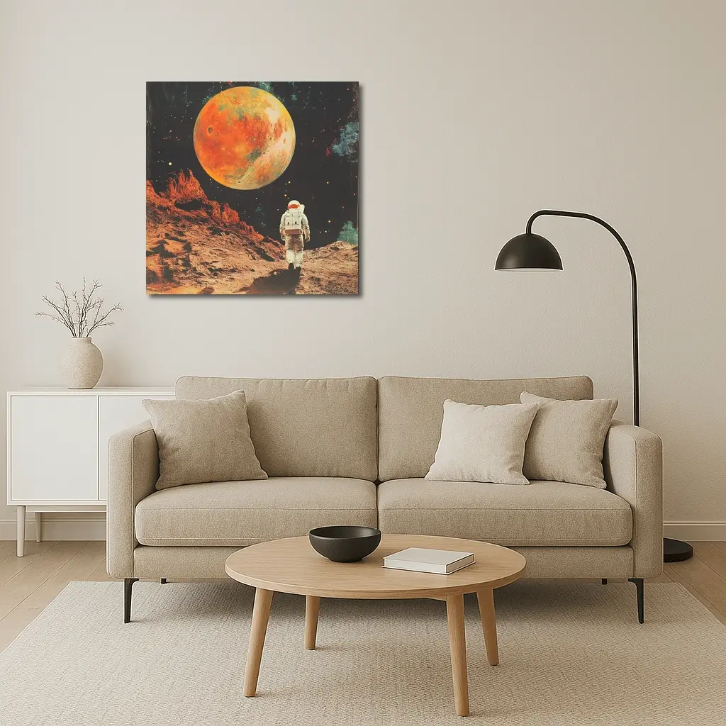 Astronaut Walking On Mars Retro Collage Art – Wall Art
