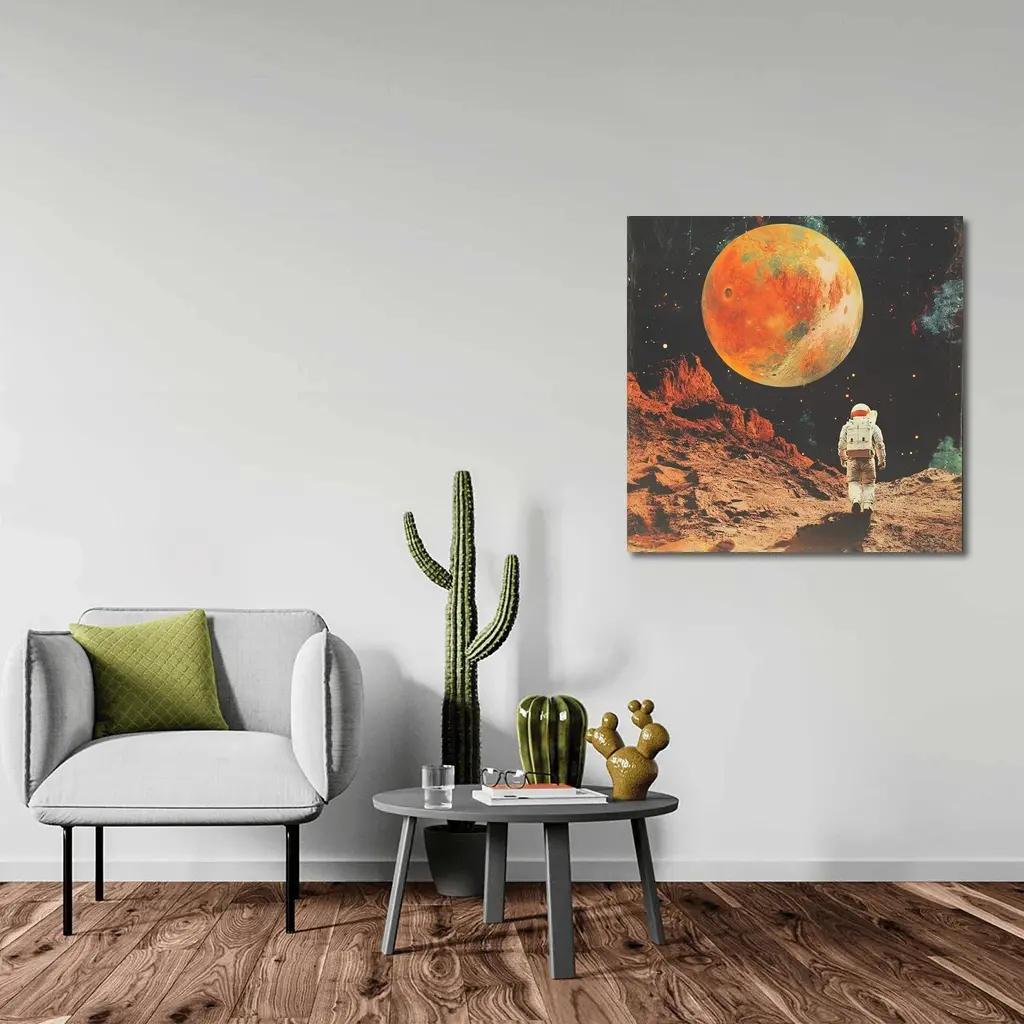 Astronaut Walking On Mars Retro Collage Art – Wall Art