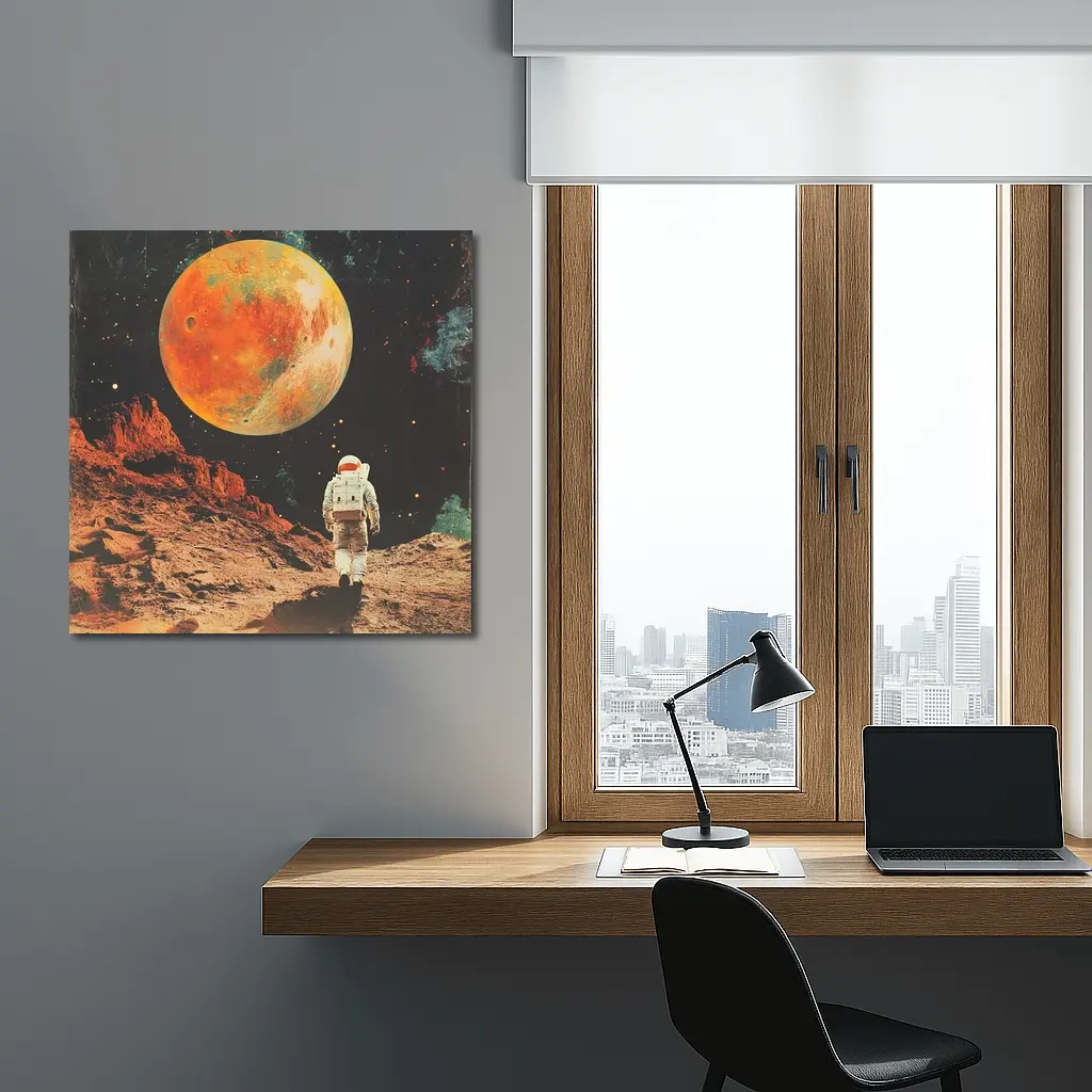 Astronaut Walking On Mars Retro Collage Art – Wall Art